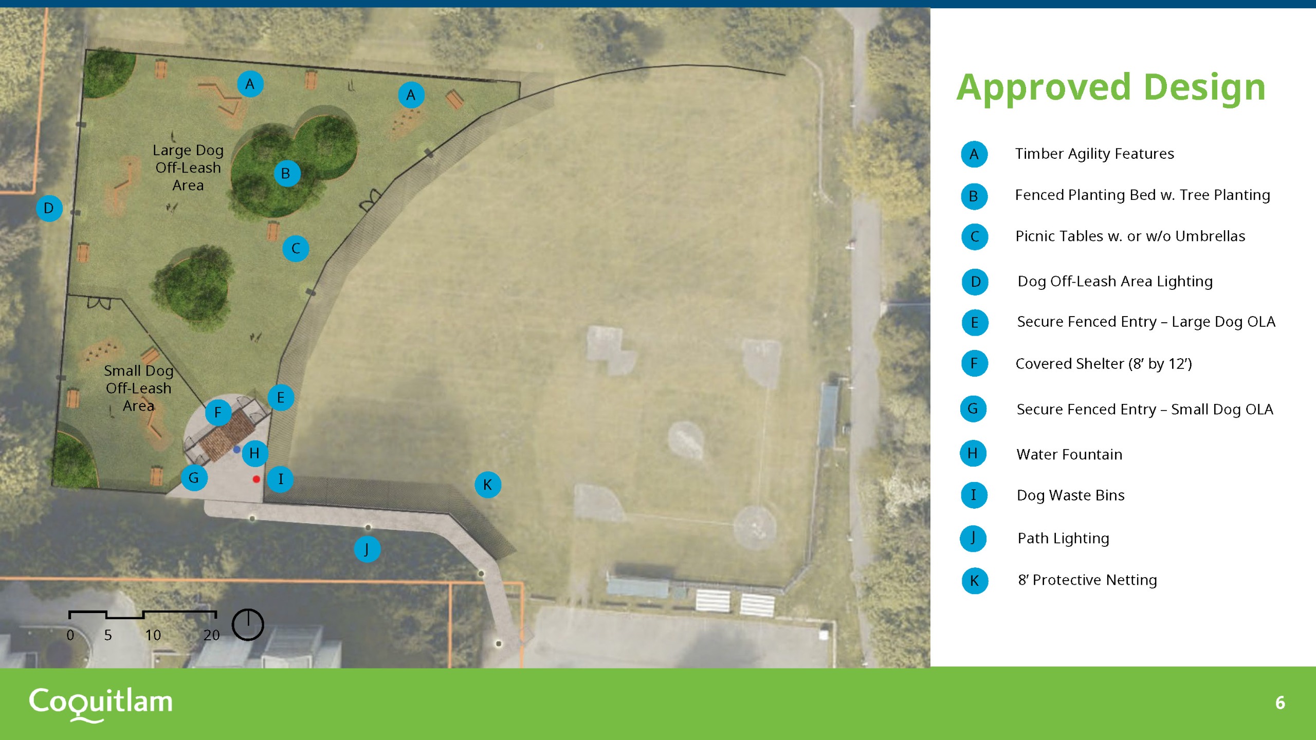 A map of the approved off-leash area's design. 